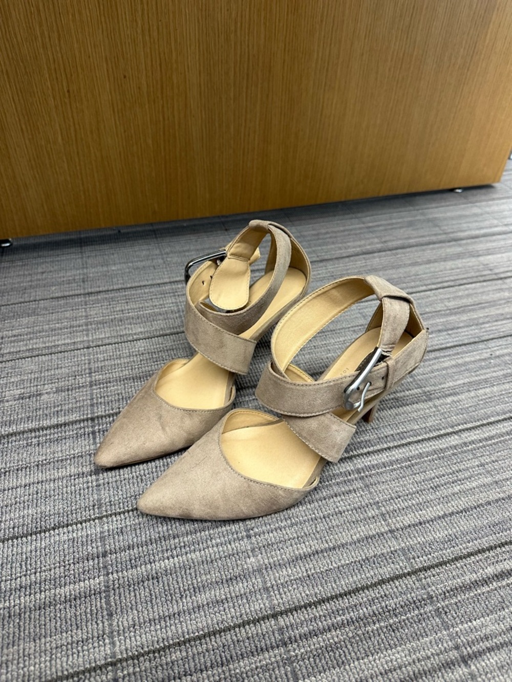 Suede Pointed Toe Heels in Taupe